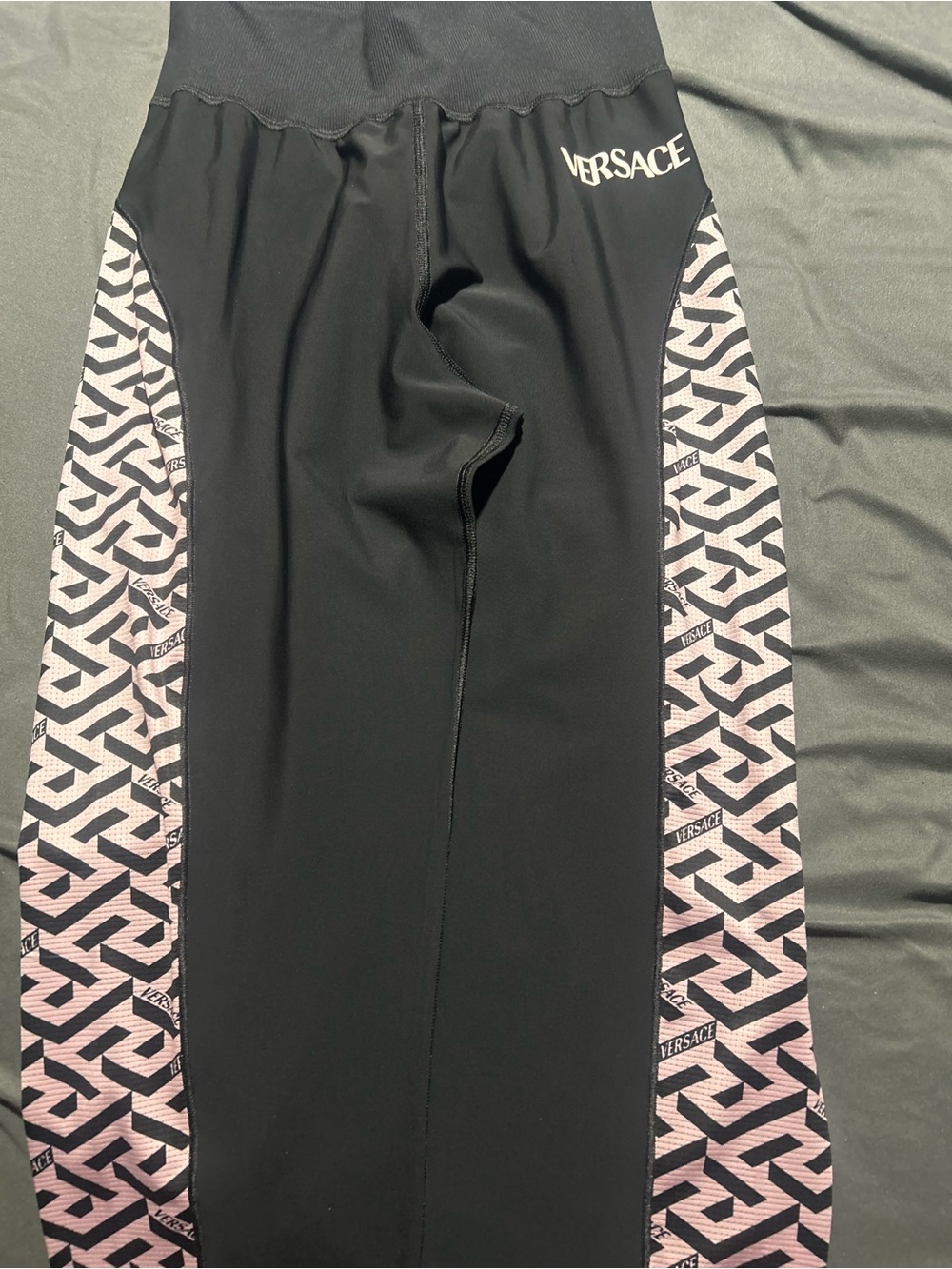 Versace Womens Black Leggings with Pink Geometric Side Panels